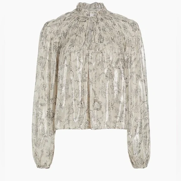 NWOT Love the Label Meredith Smocked Metallic Top Sz S Sabina Lurex Print - Picture 4 of 12